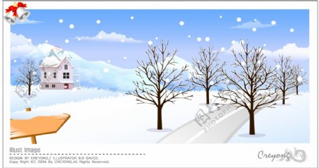 郊外矢量素材矢量冬天矢量风景韩国风景圣诞雪地雪花新年