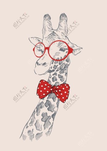 戴眼镜和蝴蝶结的长颈鹿