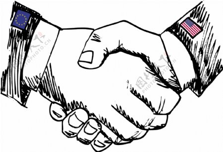 国家企业握手示意之间的联盟的两个同事之间的矢量插图