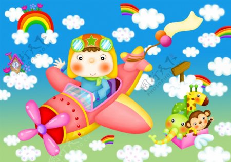 韩国儿童模板PSD源文件卡通儿童彩虹飞艇白云图片素材星星图片素材六一6.1六一儿童节素材
