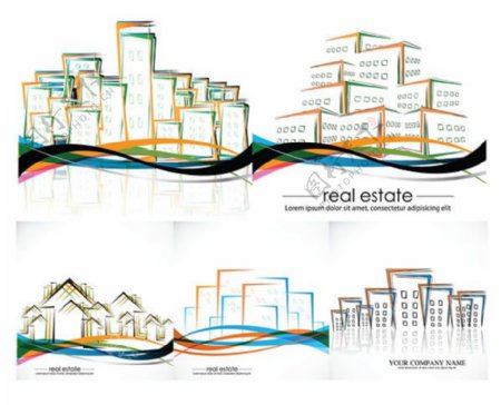 精美动感线条房屋矢量素材