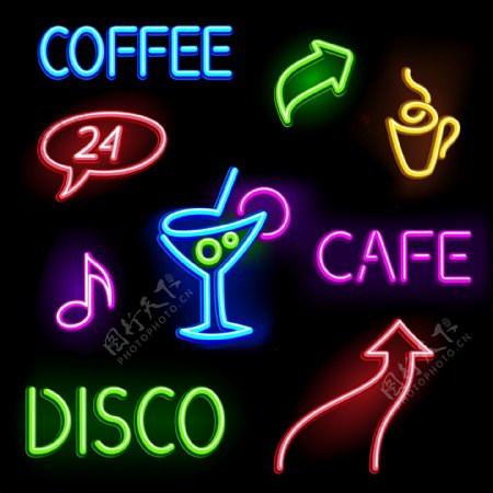 咖啡酒吧霓虹灯标志设计图片