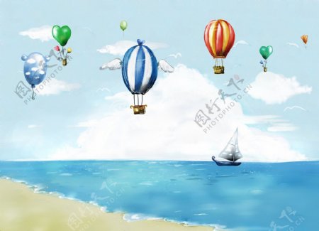 卡通热气球背景图片