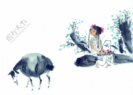 女孩和羊