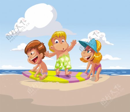 矢量儿童夏季海滩素材