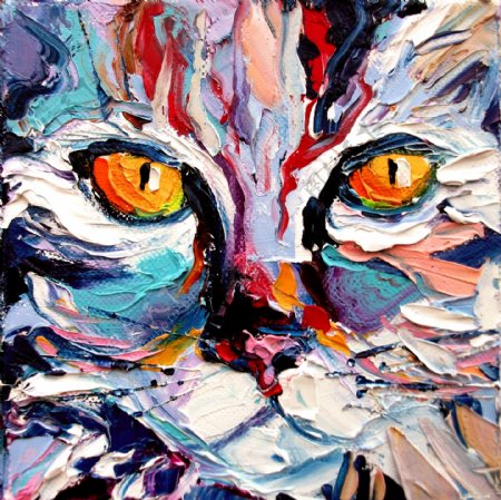 猫头油画装饰画图片