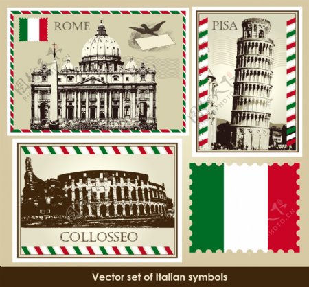 矢量素材复古旅行邮票