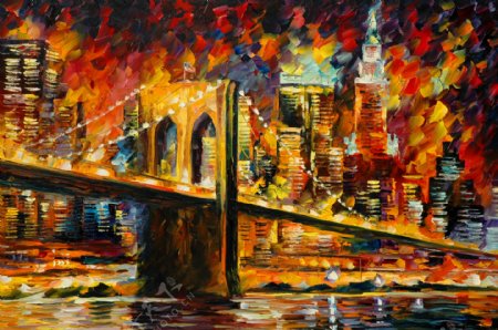 油画布鲁克林大桥图片
