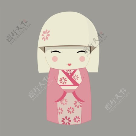 印花矢量图T恤图案人物女孩日本娃娃免费素材