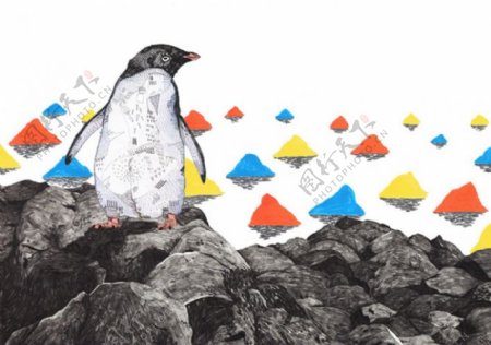 位图艺术效果手绘动物企鹅免费素材