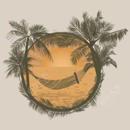 印花矢量图T恤图案热带雨林植物椰树免费素材