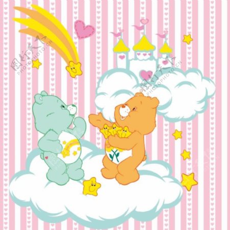 印花矢量图可爱卡通卡通形象彩虹熊云朵免费素材