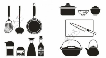 欧式厨房工具剪影图片