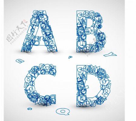 蓝色字母拼凑艺术字体矢量素材