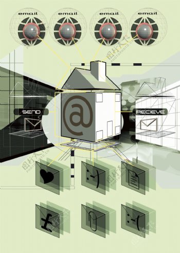 现代信息网络房子背景图片