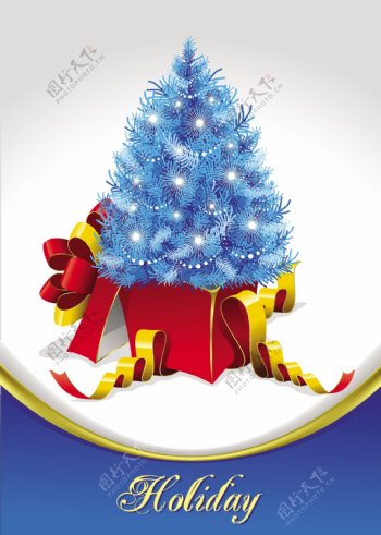 蓝色的圣诞树礼物矢量背景