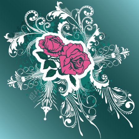矢量素材玫瑰花主题花纹