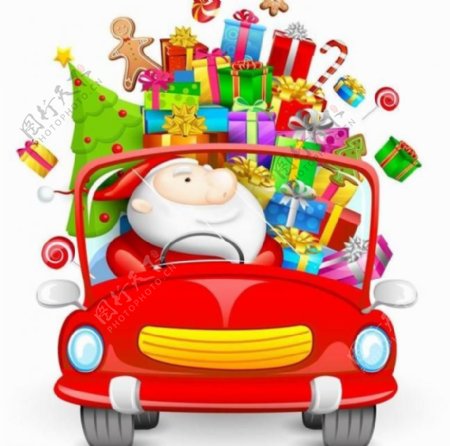 开着汽车满载礼品的圣诞老人图片