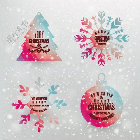 丰富多彩的圣诞树上的雪花标签图标矢量素材