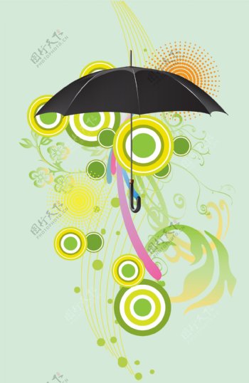 黑色雨伞时尚图案绿色底纹韩国风格