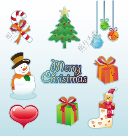 矢量图标圣诞节新年MerryChristmas圣诞拐杖雪人圣诞树挂球礼物心形袜子丝带圣诞图标矢量素材