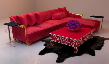 2艳丽红色宝洋l型沙发图片
