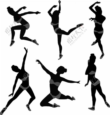 女性体操动作剪影矢量图