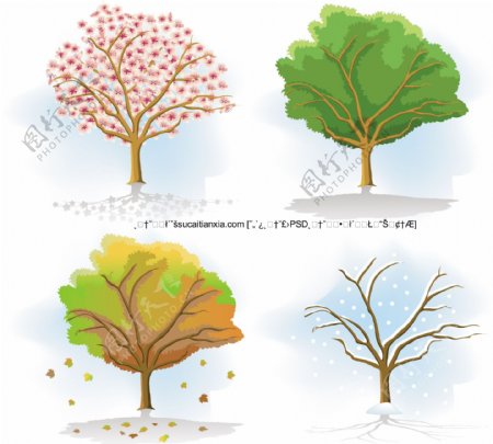 不同季节树木矢量素材