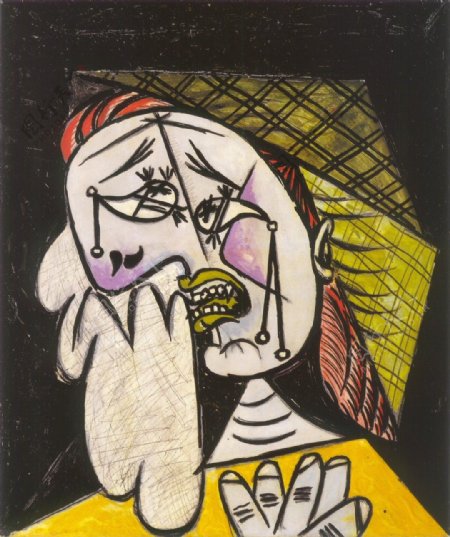 1937Lafemmequipleureaufoulard4西班牙画家巴勃罗毕加索抽象油画人物人体油画装饰画