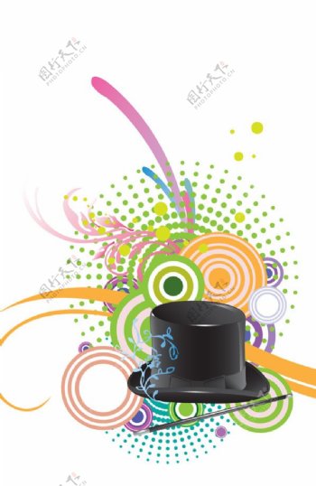 魔术帽与绚丽花纹PSD分层素材
