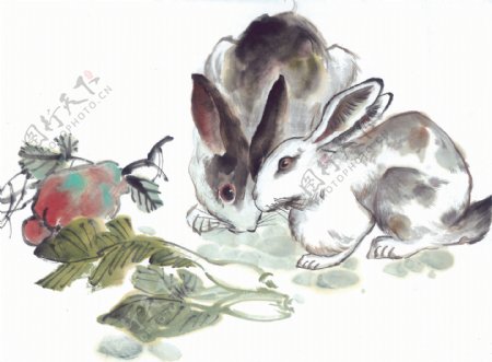 中华艺术绘画古画动物绘画兔子中国古代绘画