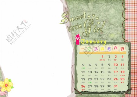 09中文台历相册模板单月竖版1月图片