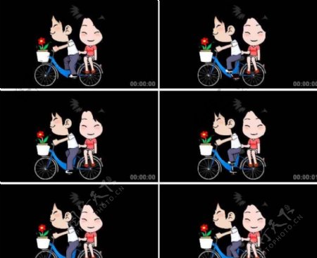 一对情侣骑自行车动画
