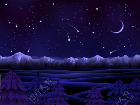 紫色梦幻雪夜矢量素材