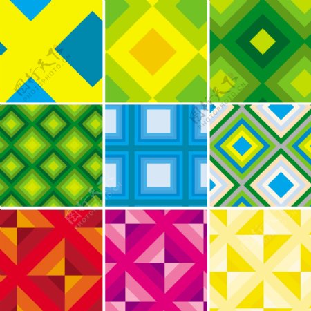 9个几何复古瓷砖的图案矢量集
