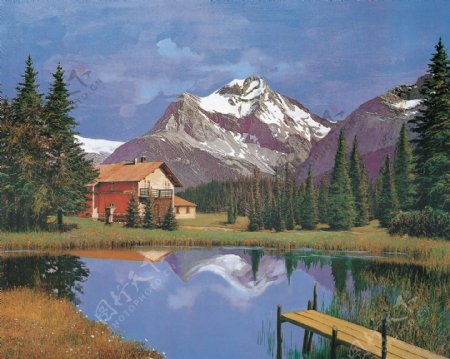 油画手绘油画雪山风景50x40厘米图片
