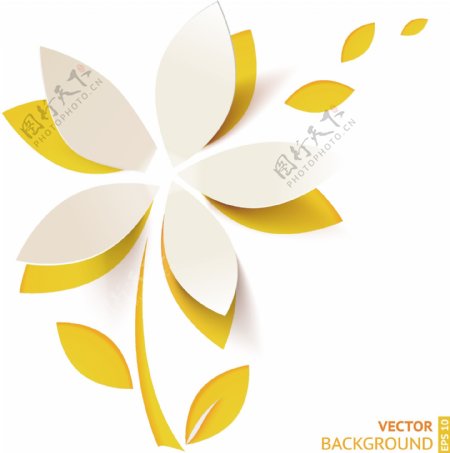 白色黄色纸花叶子背景图片
