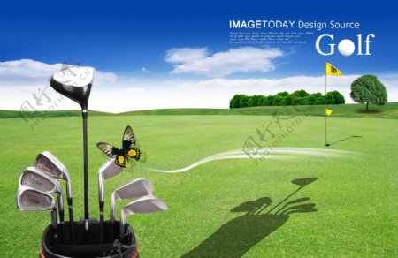 高尔夫球场草地风光PSD分层素材