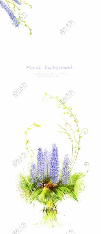 蓝色花朵插画PSD素材