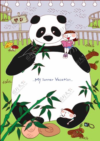 观赏熊猫的男孩女孩图片