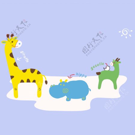 印花矢量图婴童卡通动物长颈鹿犀牛免费素材