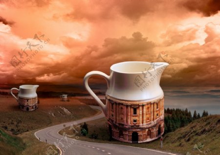高楼茶杯图片