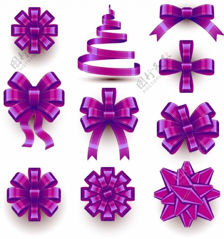 10款精美紫色丝带蝴蝶结矢量素材