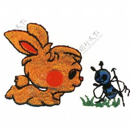 绣花橙色动物兔子蚂蚁免费素材