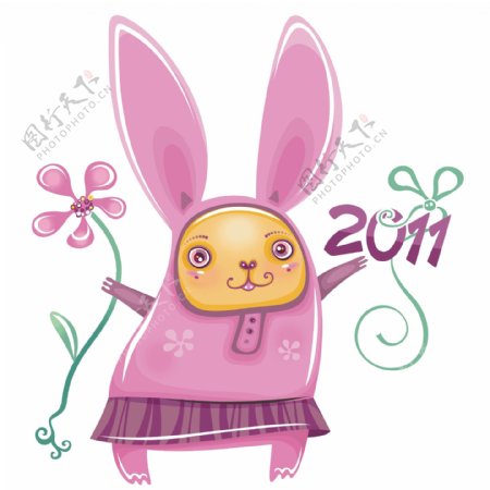 印花矢量图婴童简单卡通兔子粉红色免费素材