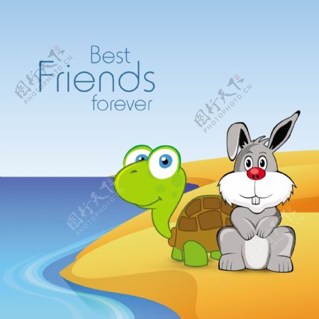 情人节快乐的概念与在湖边的兔子和乌龟