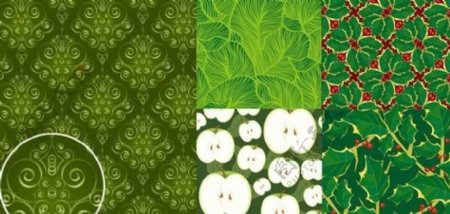 5种漂亮的绿色水果和蔬菜的背景矢量素材