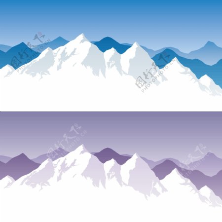 蓝色紫色雪山矢量图