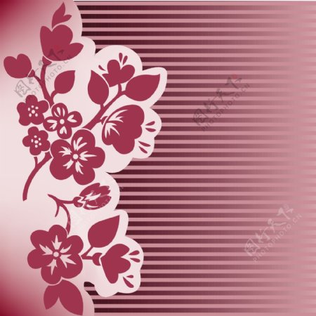 矢量红色桃花花纹温馨背景