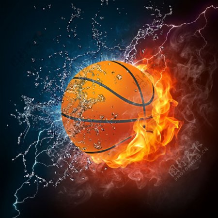 水火中的篮球火焰水滴水珠图片